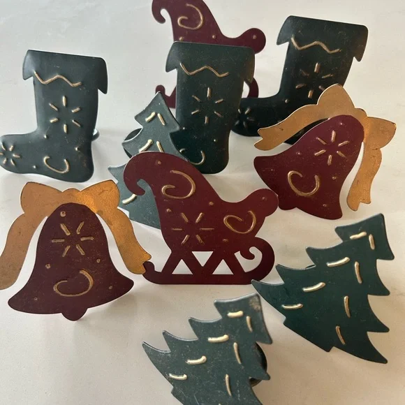 Festive Holiday Metal Napkin Rings Set of 10 - Picture 2 of 8
